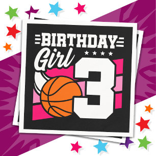 3 Year Old Basketball Party 3rd Birthday Girl Napkins