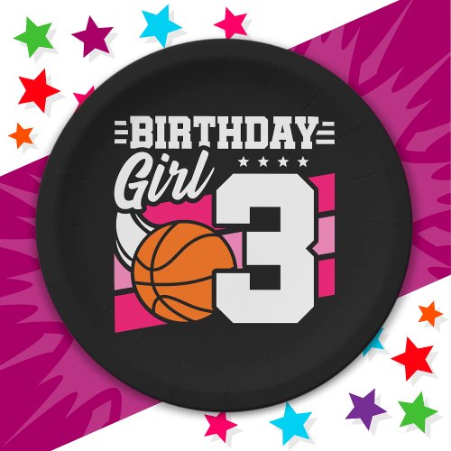 3 Year Old Basketball Party 3rd Birthday Girl Paper Plates