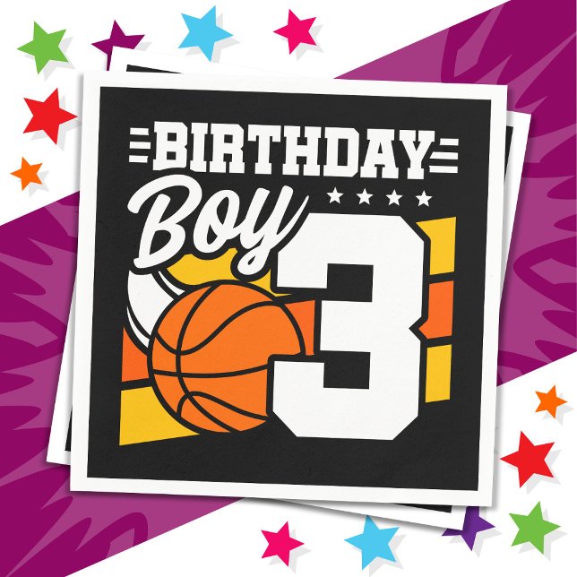 3 Year Old Basketball Party Theme 3rd Birthday Boy Napkins (Creator Uploaded)