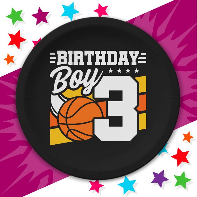 3 Year Old Basketball Party Theme 3rd Birthday Boy Paper Plates (Creator Uploaded)