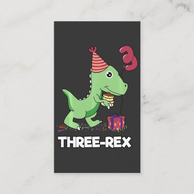3 Year Old Birthday Boy Dinosaur Three Rex Kids Business Card (Front)