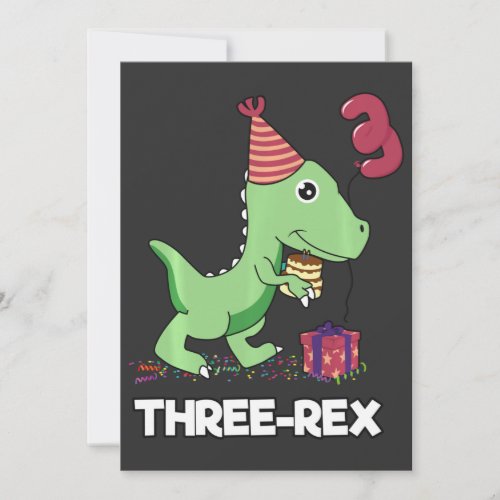 3 Year Old Birthday Boy Dinosaur Three Rex Kids Invitation