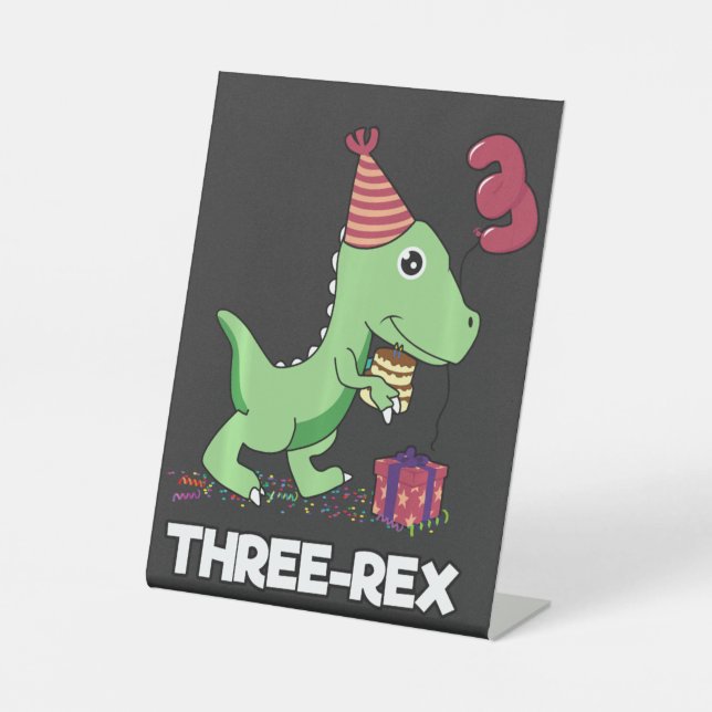 3 Year Old Birthday Boy Dinosaur Three Rex Kids Pedestal Sign (Front)