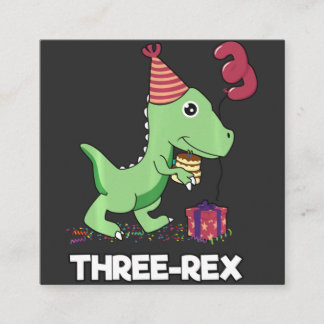 3 Year Old Birthday Boy Dinosaur Three Rex Kids Square Business Card