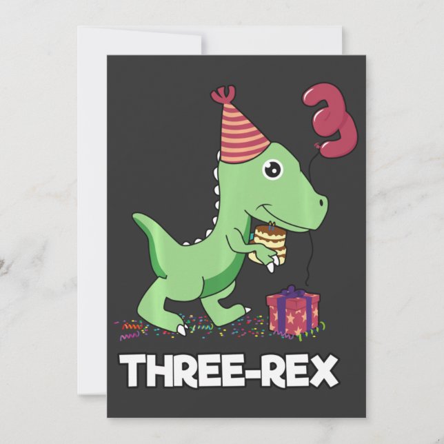 3 Year Old Birthday Boy Dinosaur Three Rex Kids Thank You Card (Front)