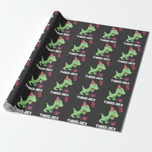 3 Year Old Birthday Boy Dinosaur Three Rex Kids Wrapping Paper