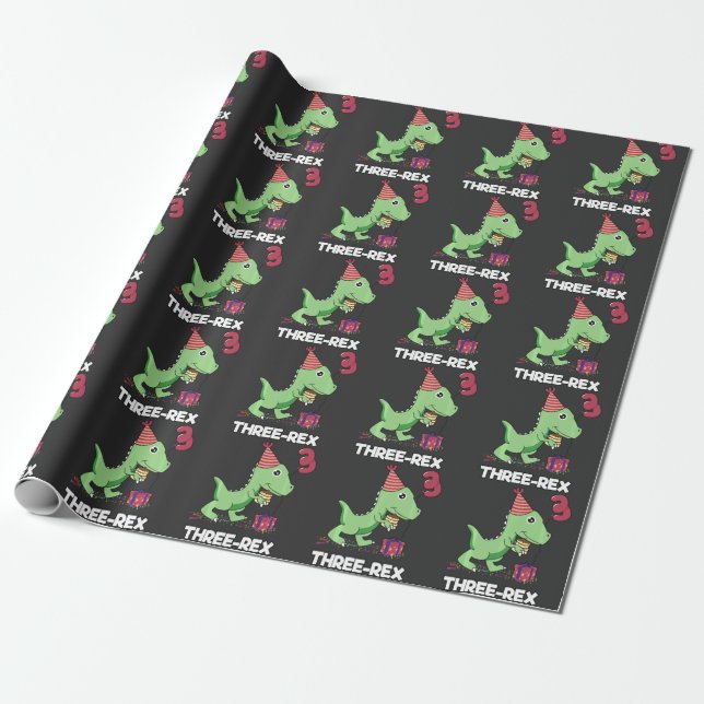 3 Year Old Birthday Boy Dinosaur Three Rex Kids Wrapping Paper (Unrolled)