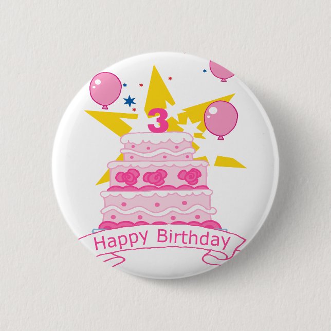 3 Year Old Birthday Cake Button (Front)