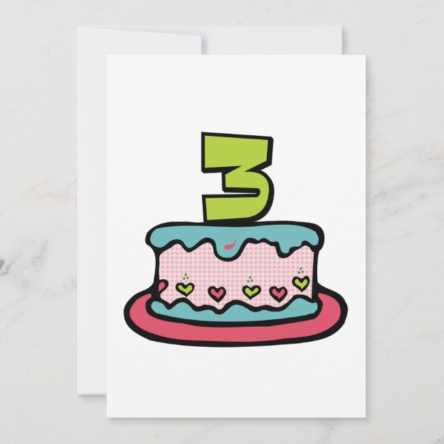 3 Year Old Birthday Cake Card (Front)