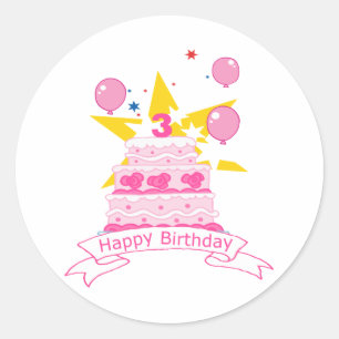 3 Year Old Birthday Cake Classic Round Sticker