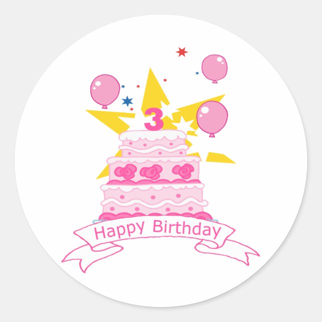3 Year Old Birthday Cake Classic Round Sticker (Front)
