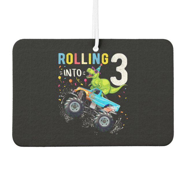 3 Year Old Birthday Dinosaur Monster Truck Family  Air Freshener (Front)