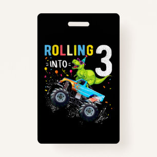 3 Year Old Birthday Dinosaur Monster Truck Family Badge