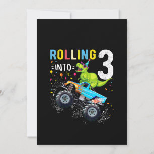 3 Year Old Birthday Dinosaur Monster Truck Family Invitation