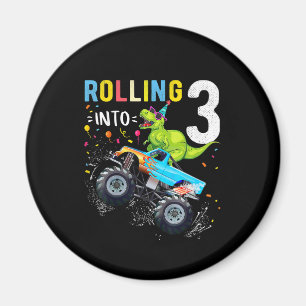 3 Year Old Birthday Dinosaur Monster Truck Family Magnet