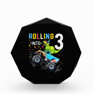 3 Year Old Birthday Dinosaur Monster Truck Family Photo Block