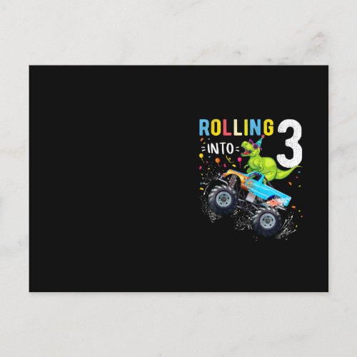 3 Year Old Birthday Dinosaur Monster Truck Family  Postcard