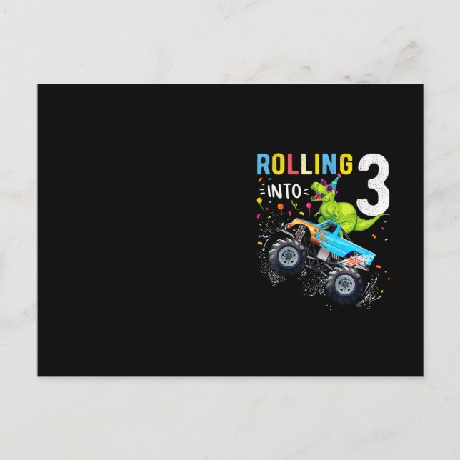 3 Year Old Birthday Dinosaur Monster Truck Family  Postcard (Front)