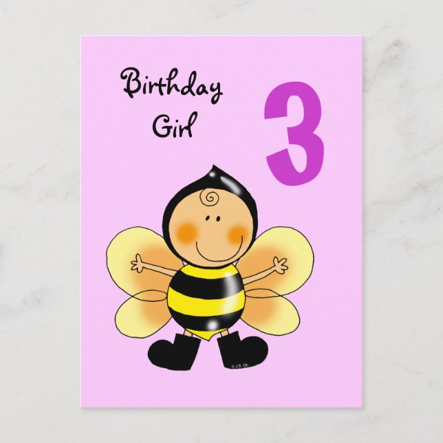 3 year old birthday girl postcard (Front)