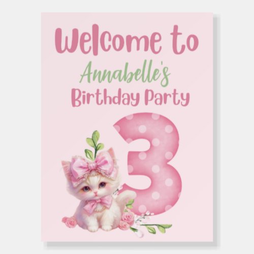 3 Year Old Birthday Party Kitten Theme Foam Board