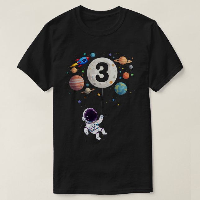 3 Year Old Birthday Planets Astronaut 3rd Birthday T-Shirt (Design Front)