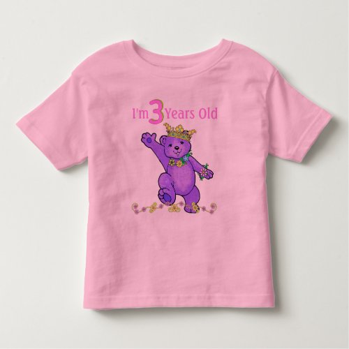 3 Year Old Birthday Princess Bear Toddler T_shirt