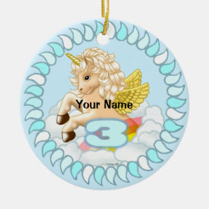 3 year old Birthday Unicorn custom ornaments