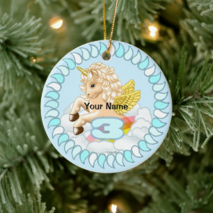3 year old Birthday Unicorn  custom ornaments