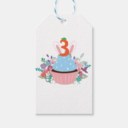 3 Year Old Bunny Cupcake Gift Tags