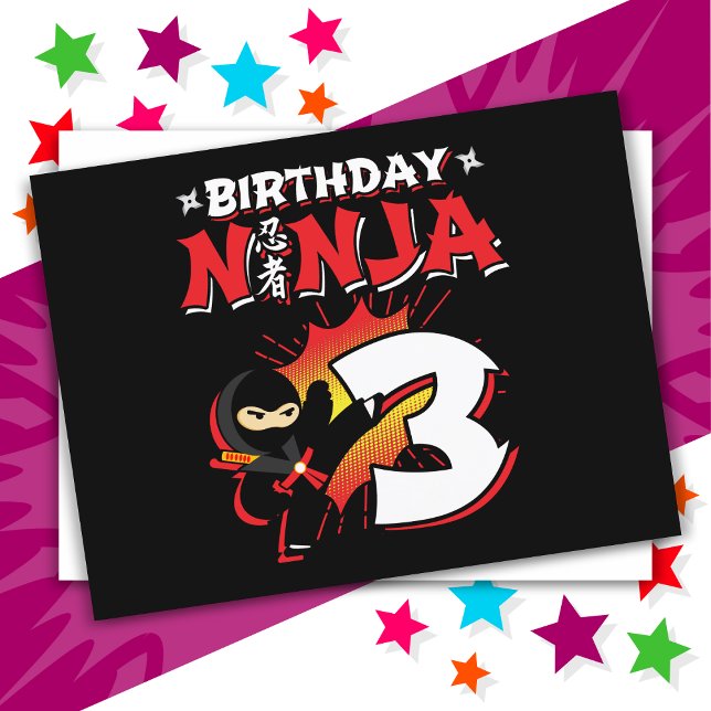 3 Year Old Comic Book Style Ninja 3rd Birthday Postcard (Creator Uploaded)