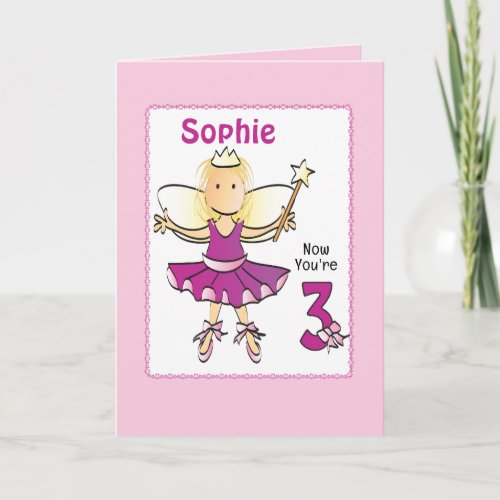 3 Year Old Cute Ballerina Cartoon Pink Birthday  