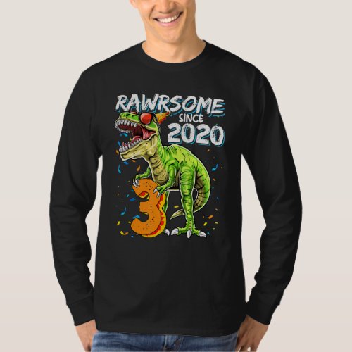 3 Year Old Dinosaur Awesome Since 2020 3rd Birthda T_Shirt