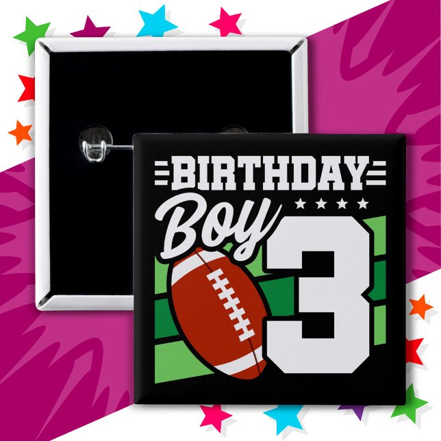 3 Year Old Football Party Theme 3rd Birthday Boy Button (Creator Uploaded)