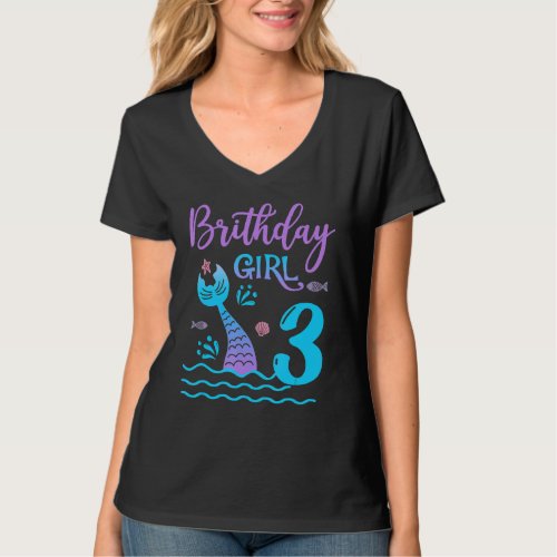 3 Year Old Gift Mermaid tail 3rd Birthday Girl Dau T_Shirt