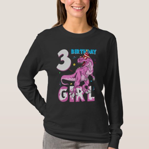3 Year Old Gifts Party 3rd Birthday Girl Teen dino T_Shirt