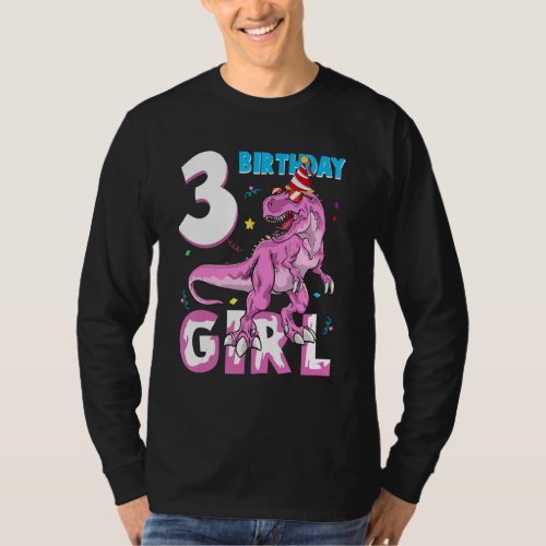 3 Year Old Gifts Party 3rd Birthday Girl Teen dino T_Shirt