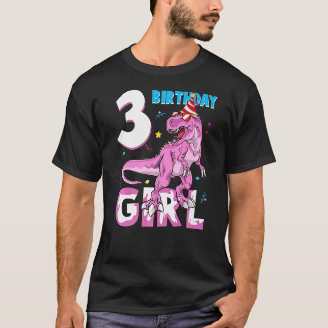 3 Year Old Gifts Party 3rd Birthday Girl Teen dino T-Shirt (Front)