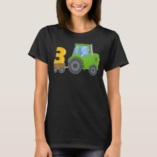 3 Year Old Green Farm Tractor Birthday Party Farme T-Shirt