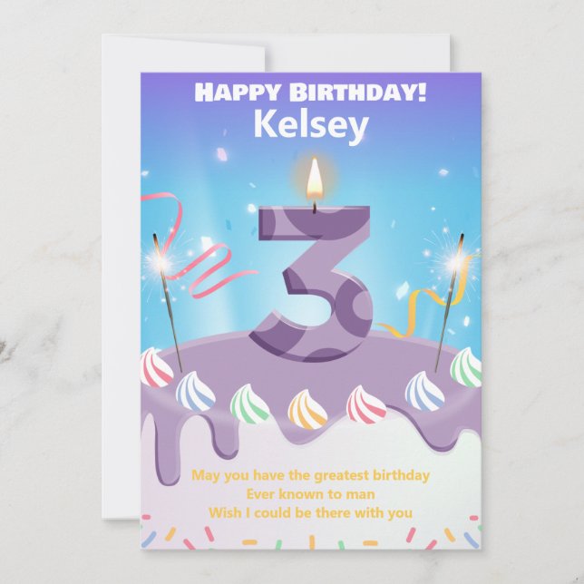 3 year old Happy Birthday card personalized (Front)