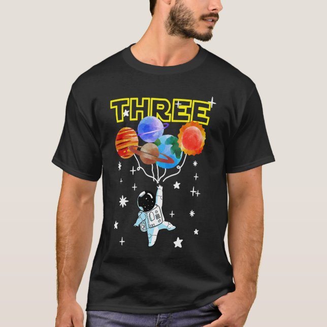 3 Year Old Outer Space Birthday Party 3rd Birthday T-Shirt (Front)