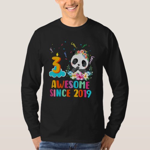 3 Year Old Panda Unicorn Awesome Since 2019 3rd Bi T_Shirt
