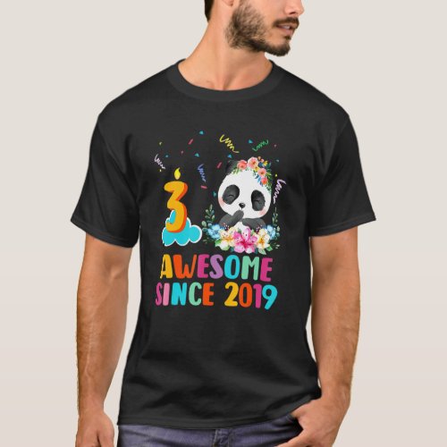 3 Year Old Panda Unicorn Awesome Since 2019 3rd Bi T_Shirt