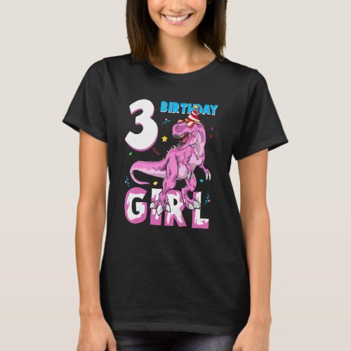 3 Year Old  Party 3rd Birthday Girl Dinosaur T_Shirt