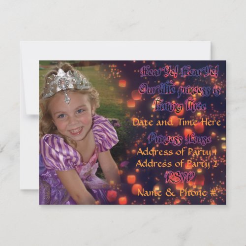 3 Year Old Princess Birthday Invites with Back