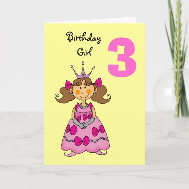3 year old princess (brown hair) card (Front)