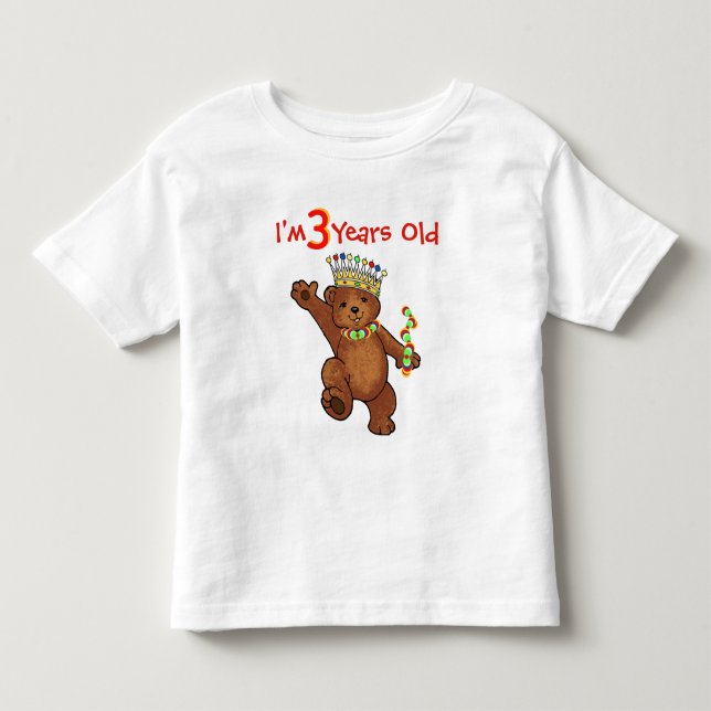 3 Year Old Royal Bear Birthday Toddler T-shirt (Front)