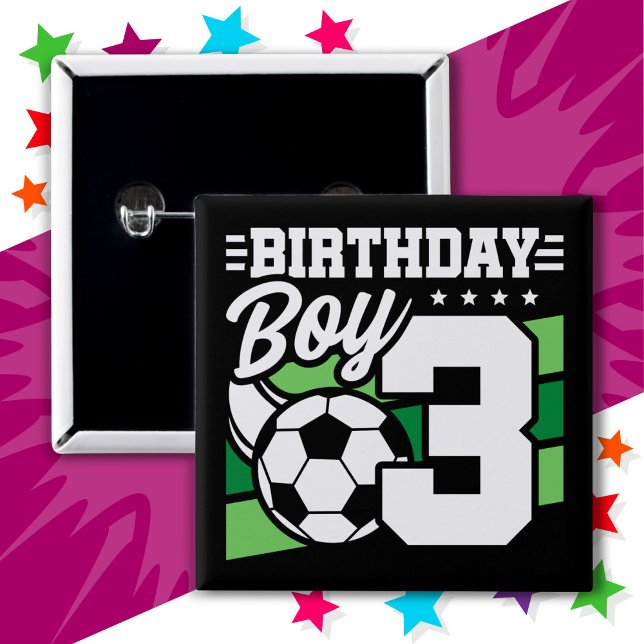 3 Year Old Soccer Football Party 3rd Birthday Boy Button (Creator Uploaded)