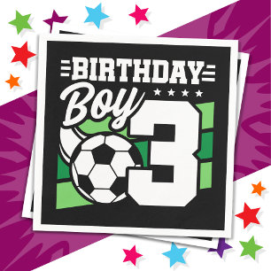 3 Year Old Soccer Football Party 3rd Birthday Boy Napkins