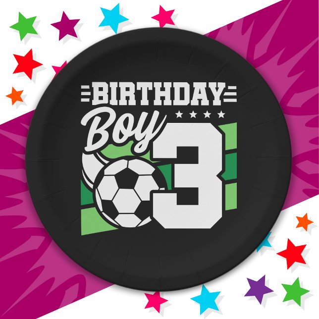 3 Year Old Soccer Football Party 3rd Birthday Boy Paper Plates (Creator Uploaded)