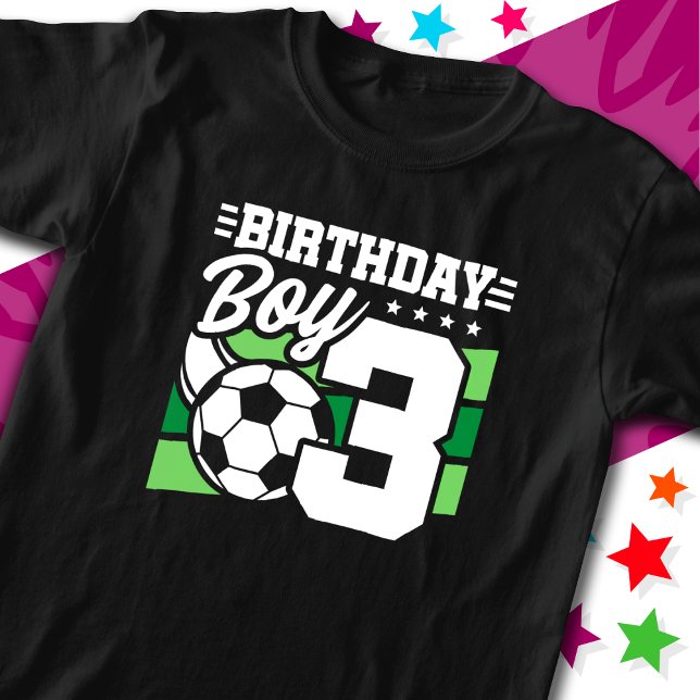 3 Year Old Soccer Football Party 3rd Birthday Boy T-Shirt (Creator Uploaded)